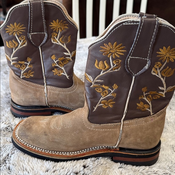 Maury Kids Western Boots Youth Size 2 Tan Brown Leather Cowboys Cowgirl Farm - Picture 5 of 9